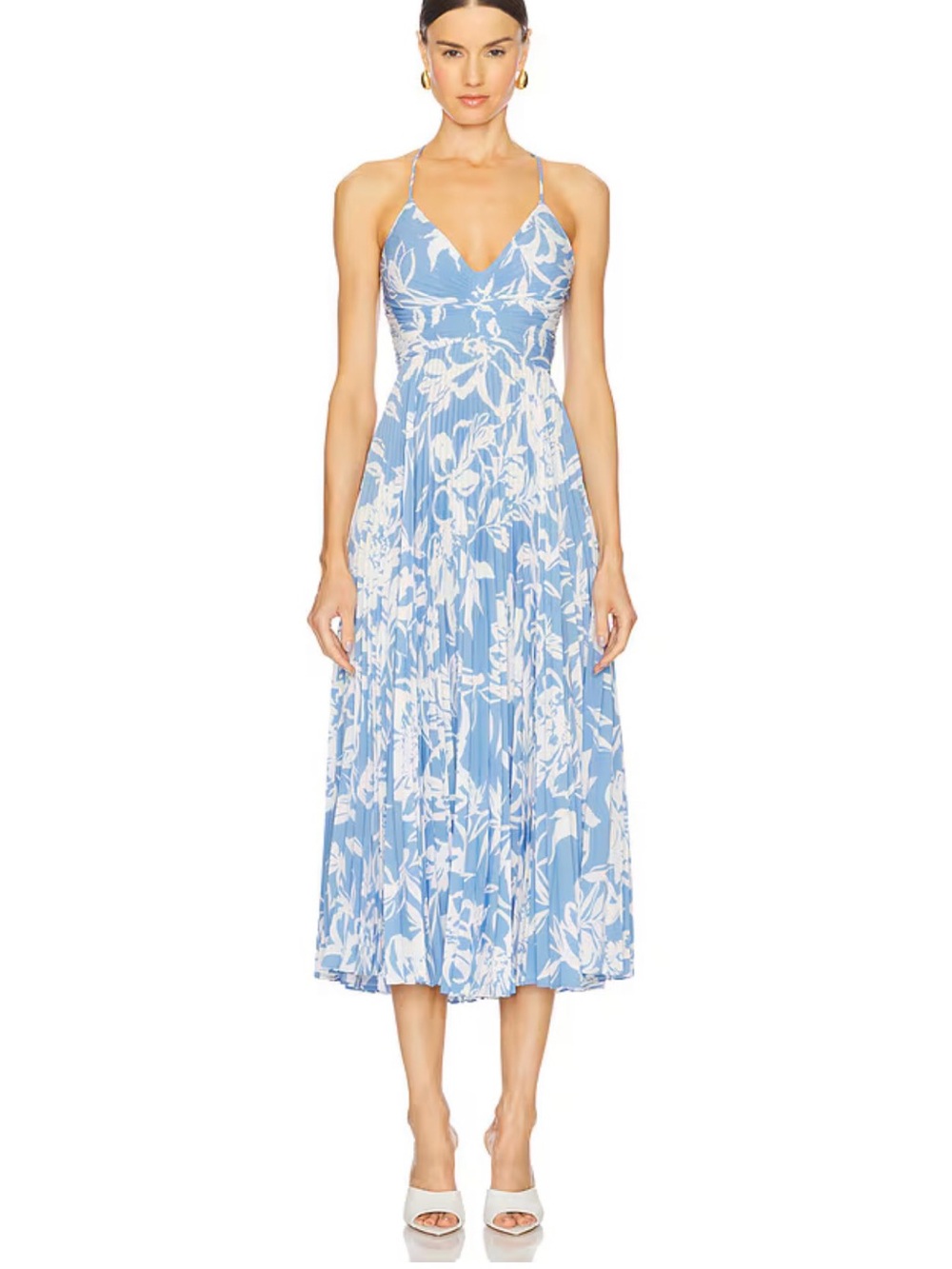 REVOLVE Light Blue & White Floral Midi Dress L